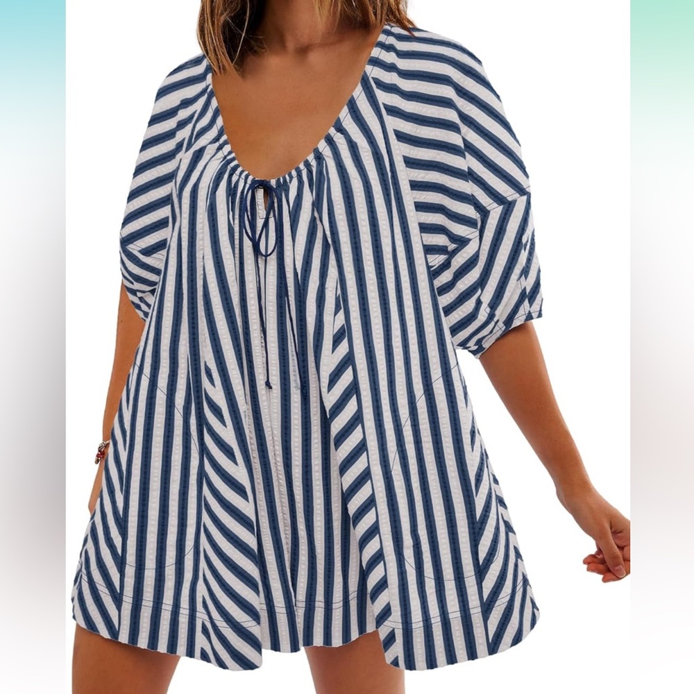 Striped Blue and White Swim Cover-Up